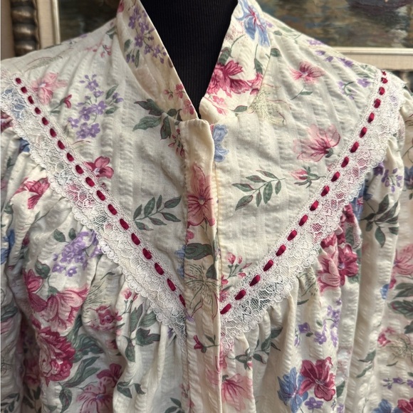 VINTAGE MISS ELAINE Floral Snap Front Robe Housedress Kaftan Mu Mu SZ SM Pockets - Picture 11 of 13